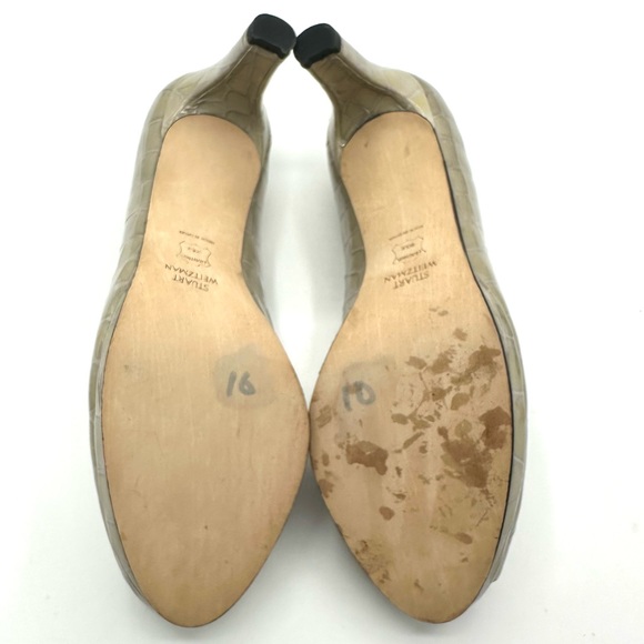 Stuart Weitzman Logoanna Pebble Sioux Crocodile Print Peep Toe Pumps - Picture 8 of 9